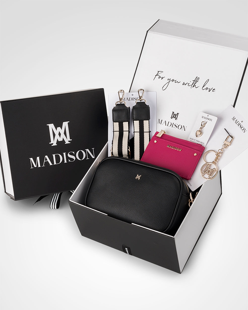 Monica Stripe 5 Piece Giftbox - Handbag, Bag Strap, Cardholder, Keychain & Personalisation Charm-Handbags-PEROZ Accessories