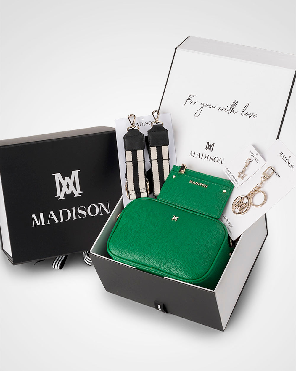 Monica Stripe 5 Piece Giftbox - Handbag, Bag Strap, Cardholder, Keychain & Personalisation Charm-Handbags-PEROZ Accessories