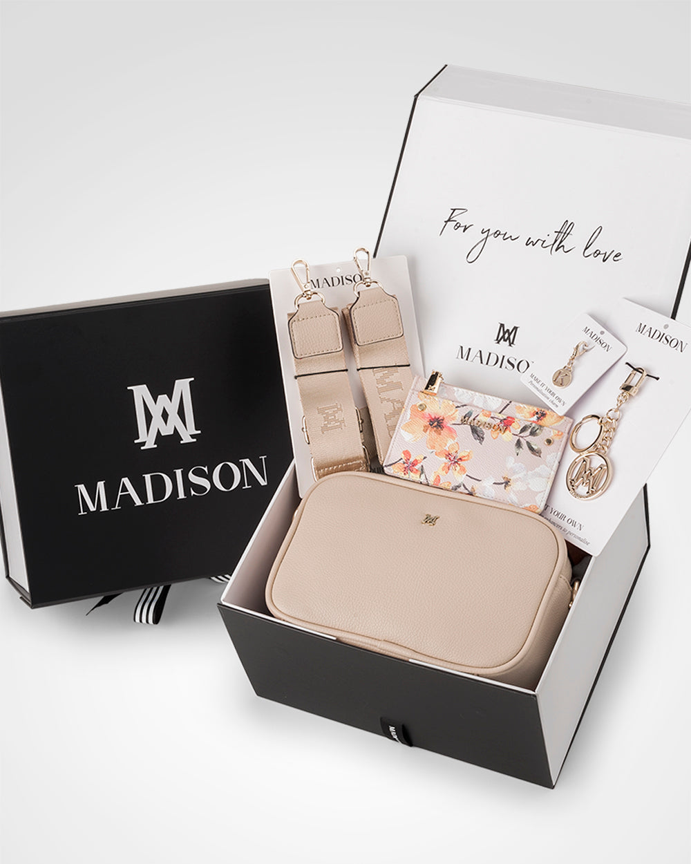 Monica Monogram 5 Piece Giftbox - Handbag, Bag Strap, Cardholder, Keychain & Personalisation Charm-Camera Bags-PEROZ Accessories