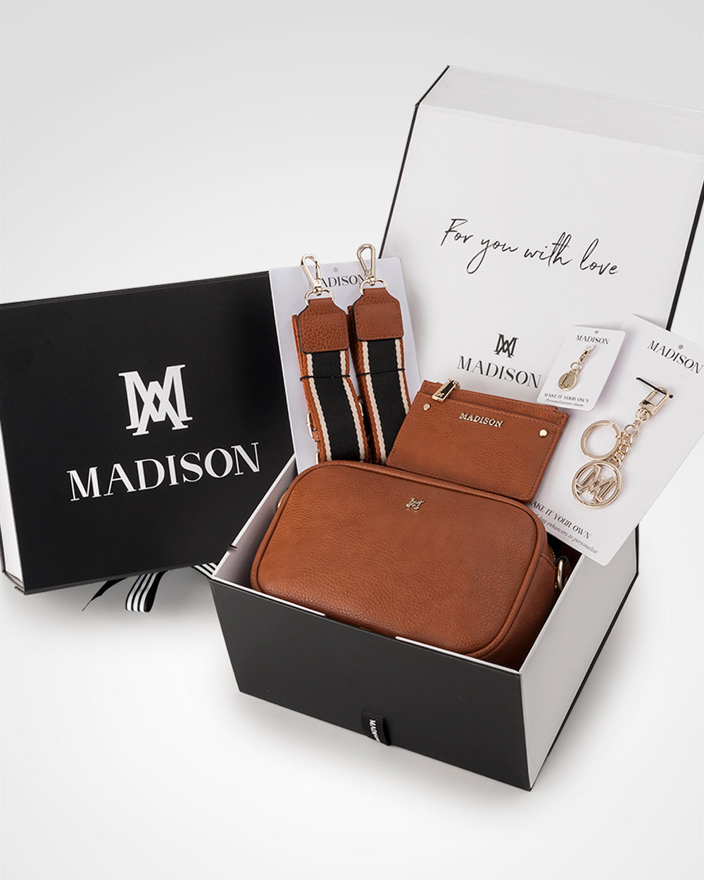 Monica Stripe 5 Piece Giftbox - Handbag, Bag Strap, Cardholder, Keychain & Personalisation Charm-Handbags-PEROZ Accessories