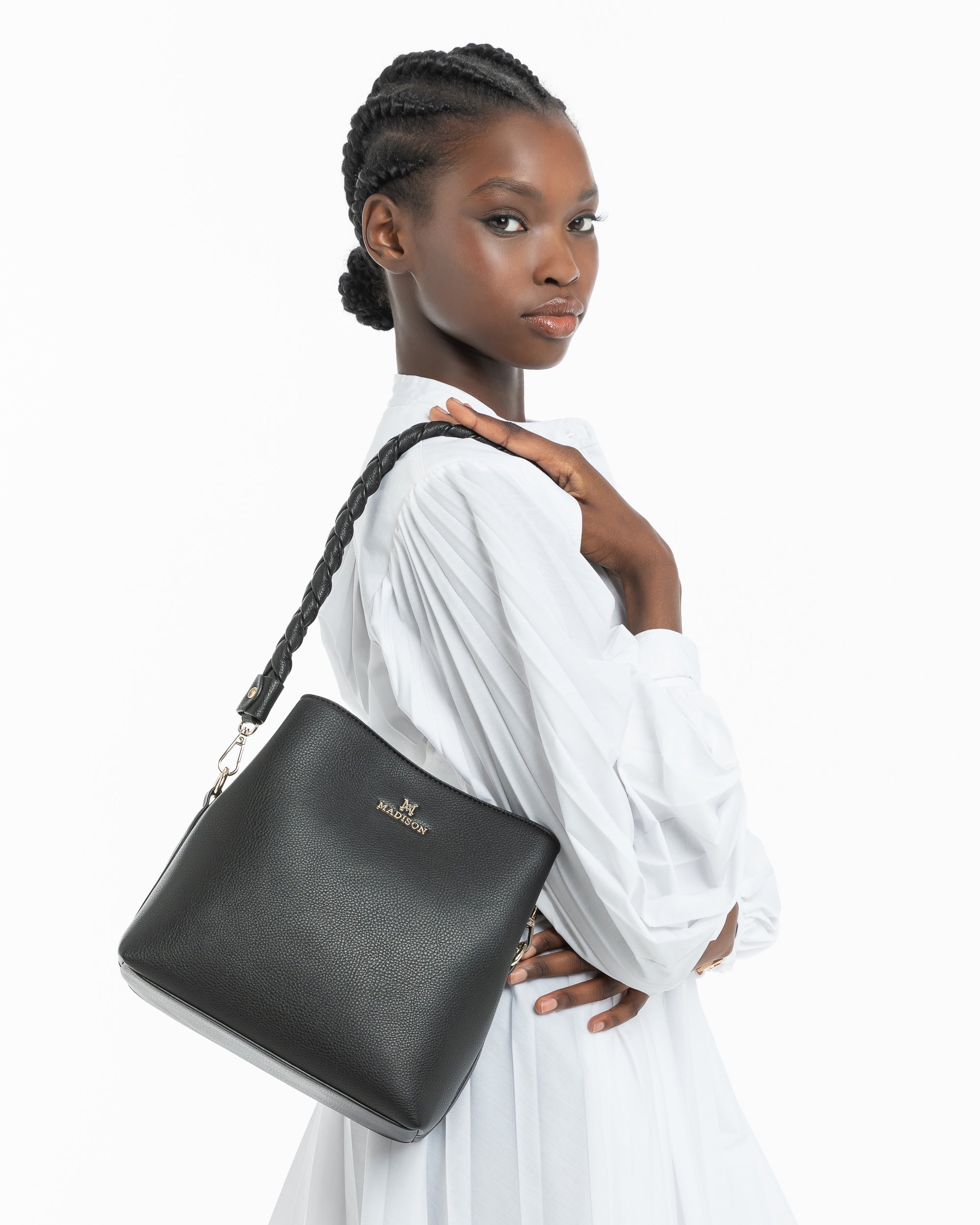 Joanie 3 Compartment Crossbody Bucket Bag + Plait Strap-PEROZ Accessories