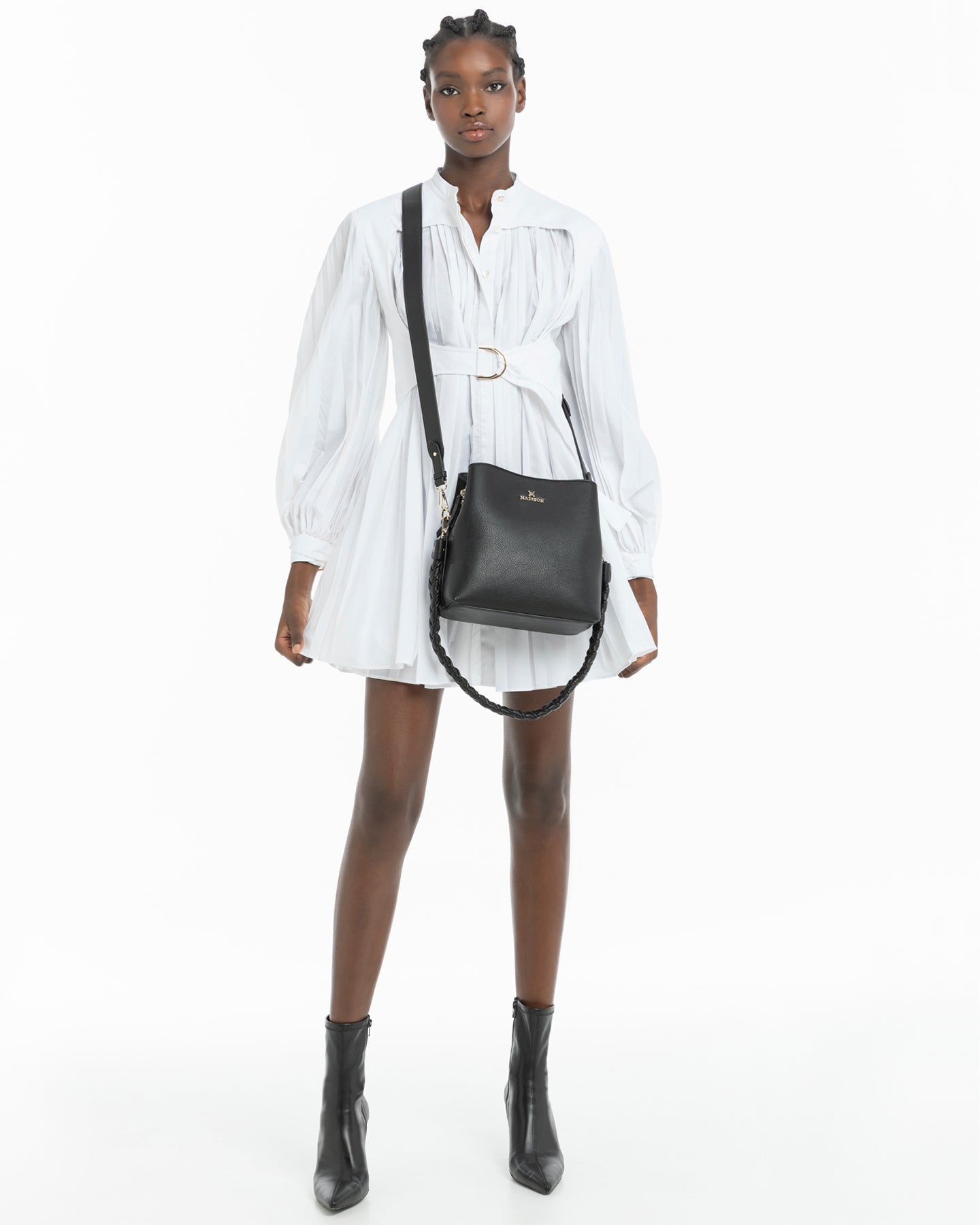 Joanie 3 Compartment Crossbody Bucket Bag + Plait Strap-PEROZ Accessories