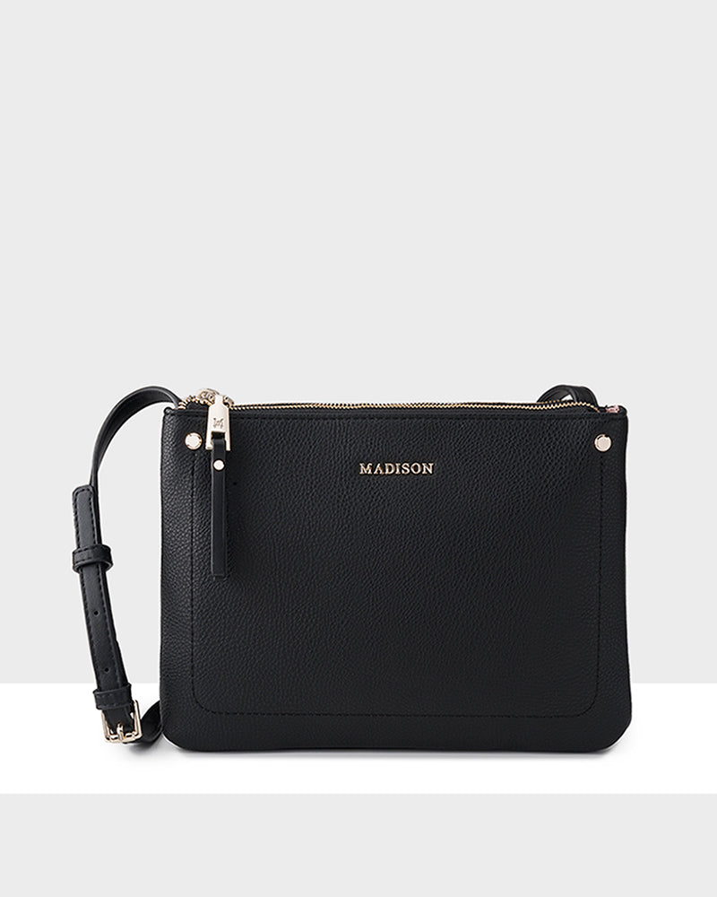Charlotte Double Zip Crossbody Bag - Fixed Strap-Handbags-PEROZ Accessories