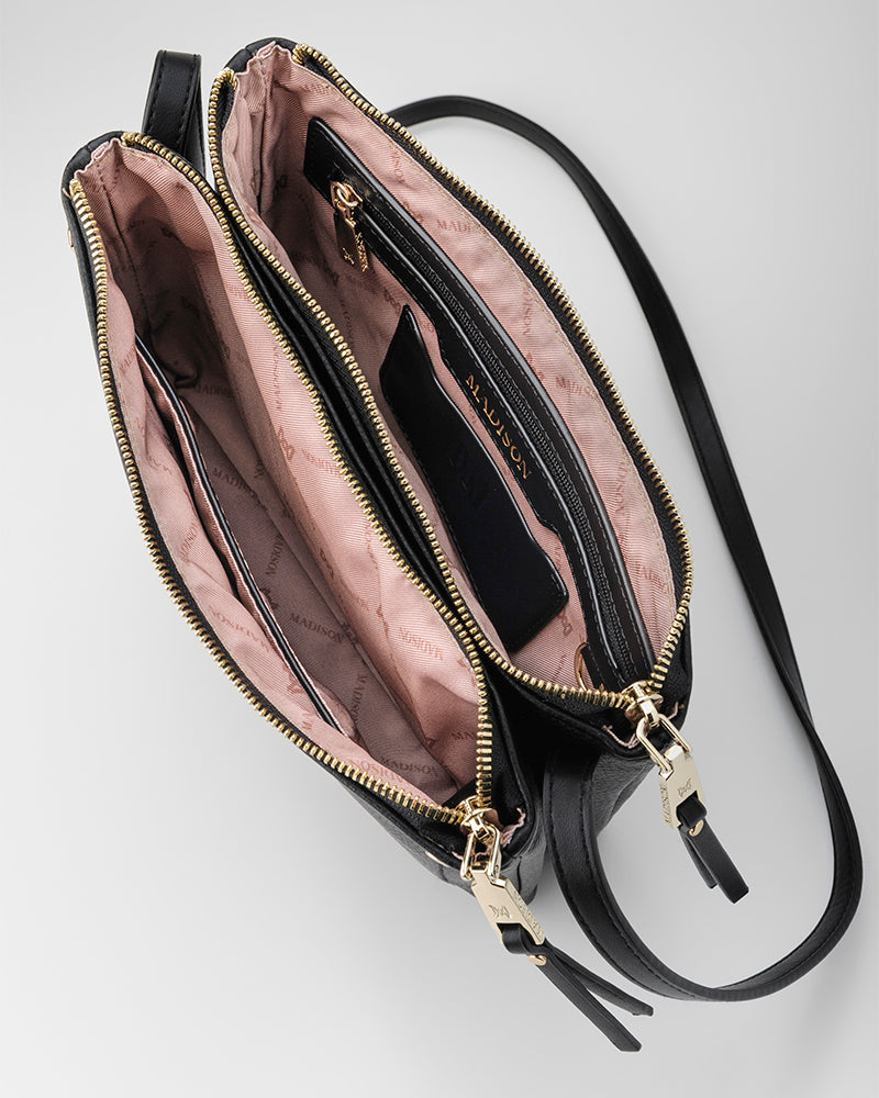 Charlotte Double Zip Crossbody Bag - Fixed Strap-Handbags-PEROZ Accessories