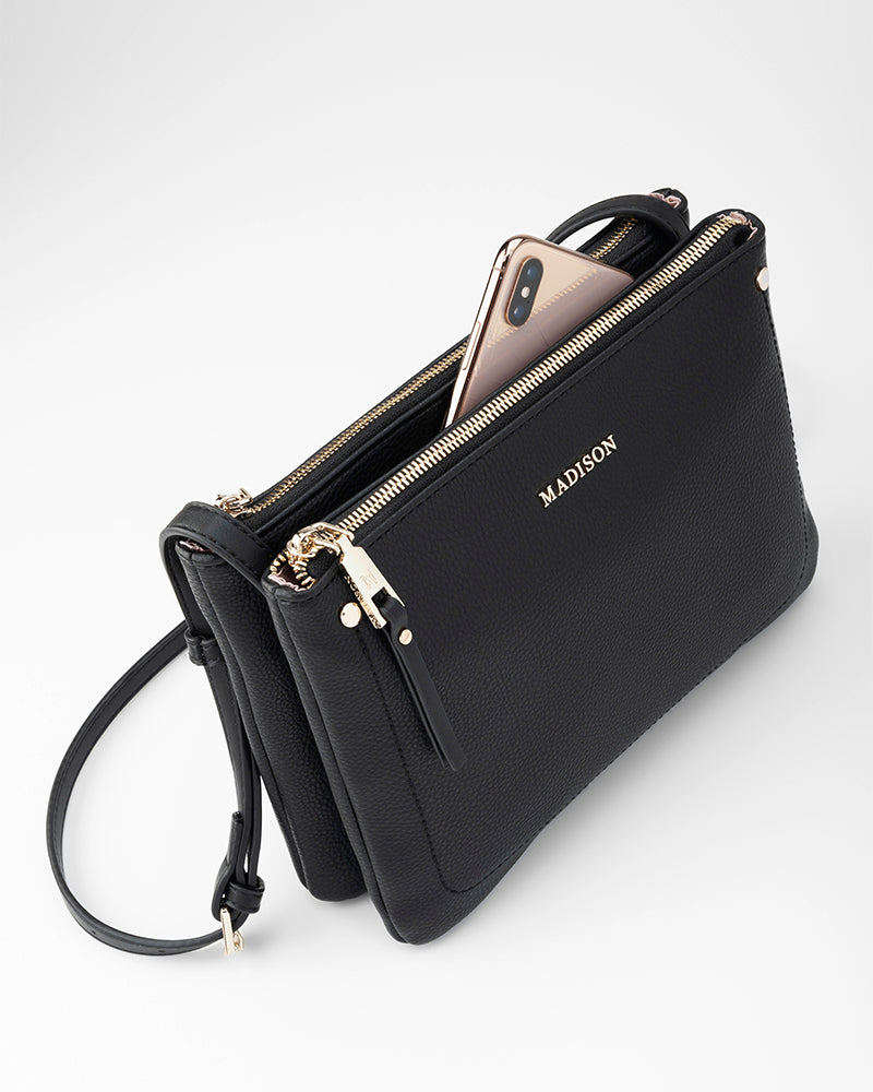 Charlotte Double Zip Crossbody Bag - Fixed Strap-Handbags-PEROZ Accessories