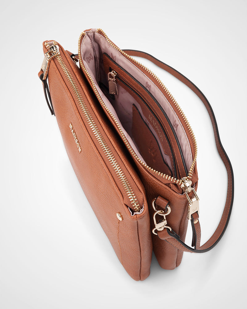Charlotte Double Zip Crossbody Bag + Stripe Bag Strap-PEROZ Accessories