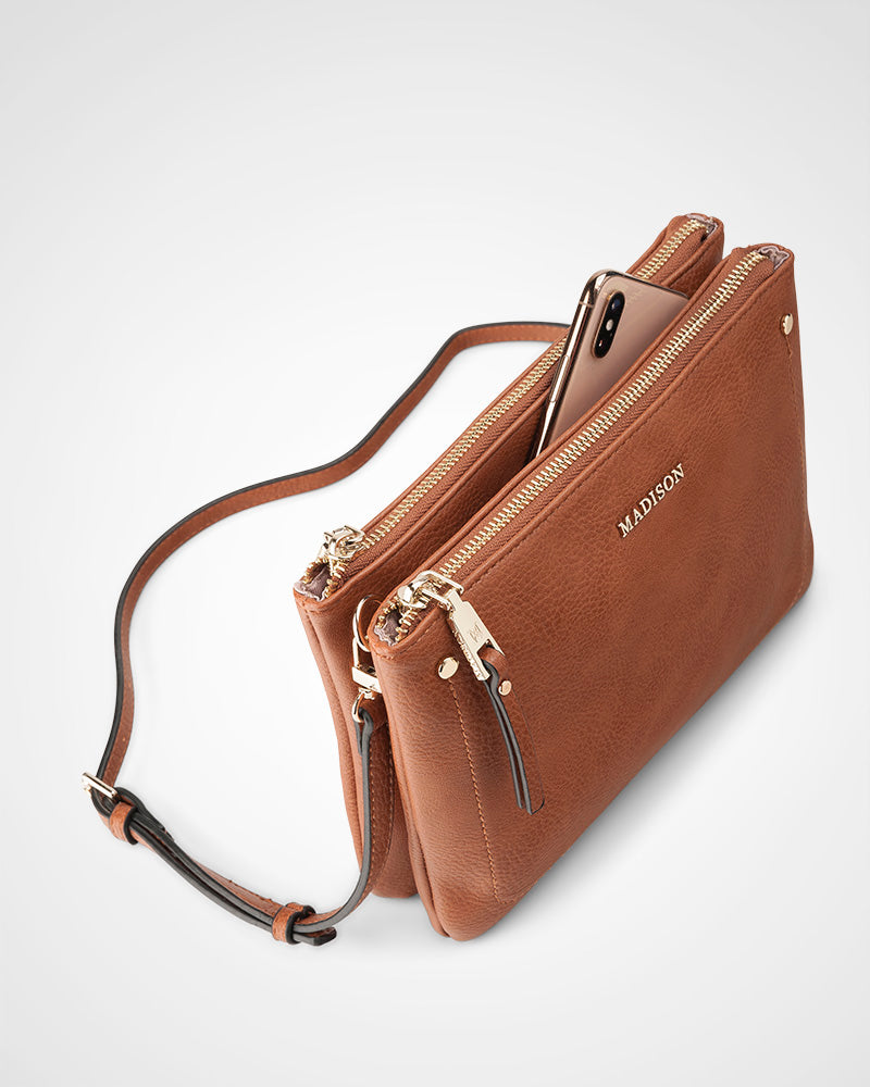Charlotte Double Zip Crossbody Bag + Stripe Bag Strap-PEROZ Accessories