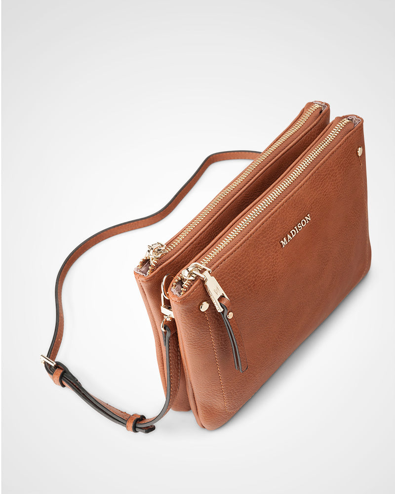 Charlotte Double Zip Crossbody Bag + Stripe Bag Strap-PEROZ Accessories