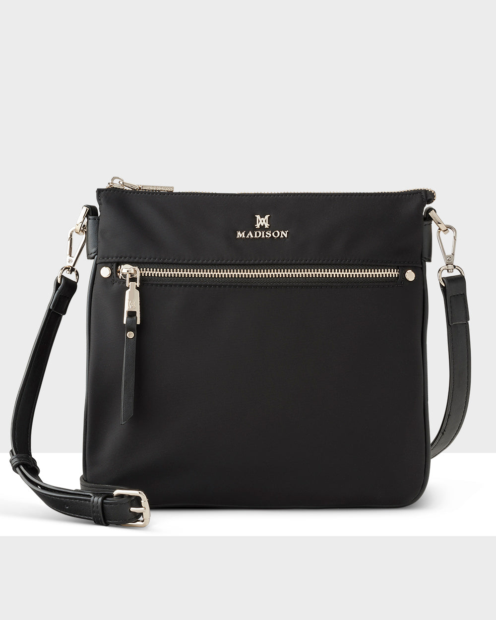 Renee Nylon Zip Top 2 Compartment Crossbody Bag + Stripe Bag Strap-Handbags-PEROZ Accessories