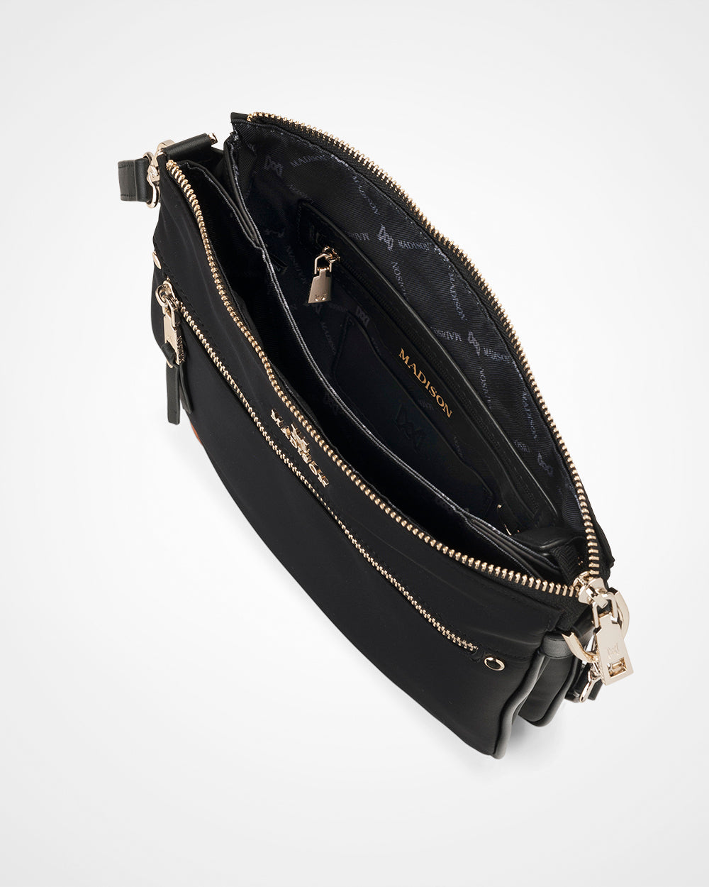 Renee Nylon Zip Top 2 Compartment Crossbody Bag + Monogram Bag Strap-Handbags-PEROZ Accessories