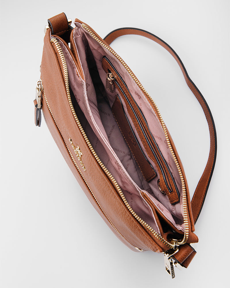 Renee Zip Top 2 Compartment Crossbody Bag + Stripe Bag Strap-Handbags-PEROZ Accessories