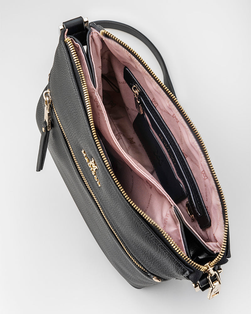 Renee Zip Top 2 Compartment Crossbody Bag + Graphic Bag Strap-Handbags-PEROZ Accessories