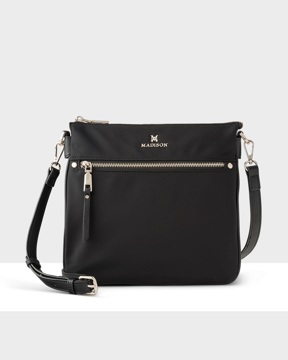 Renee Nylon Zip Top 2 Compartment Crossbody Bag + Monogram Bag Strap-Handbags-PEROZ Accessories