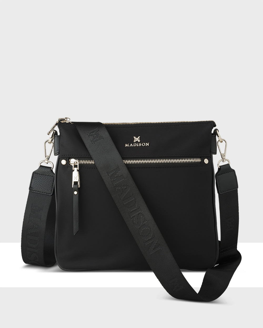 Renee Nylon Zip Top 2 Compartment Crossbody Bag + Monogram Bag Strap-Handbags-PEROZ Accessories