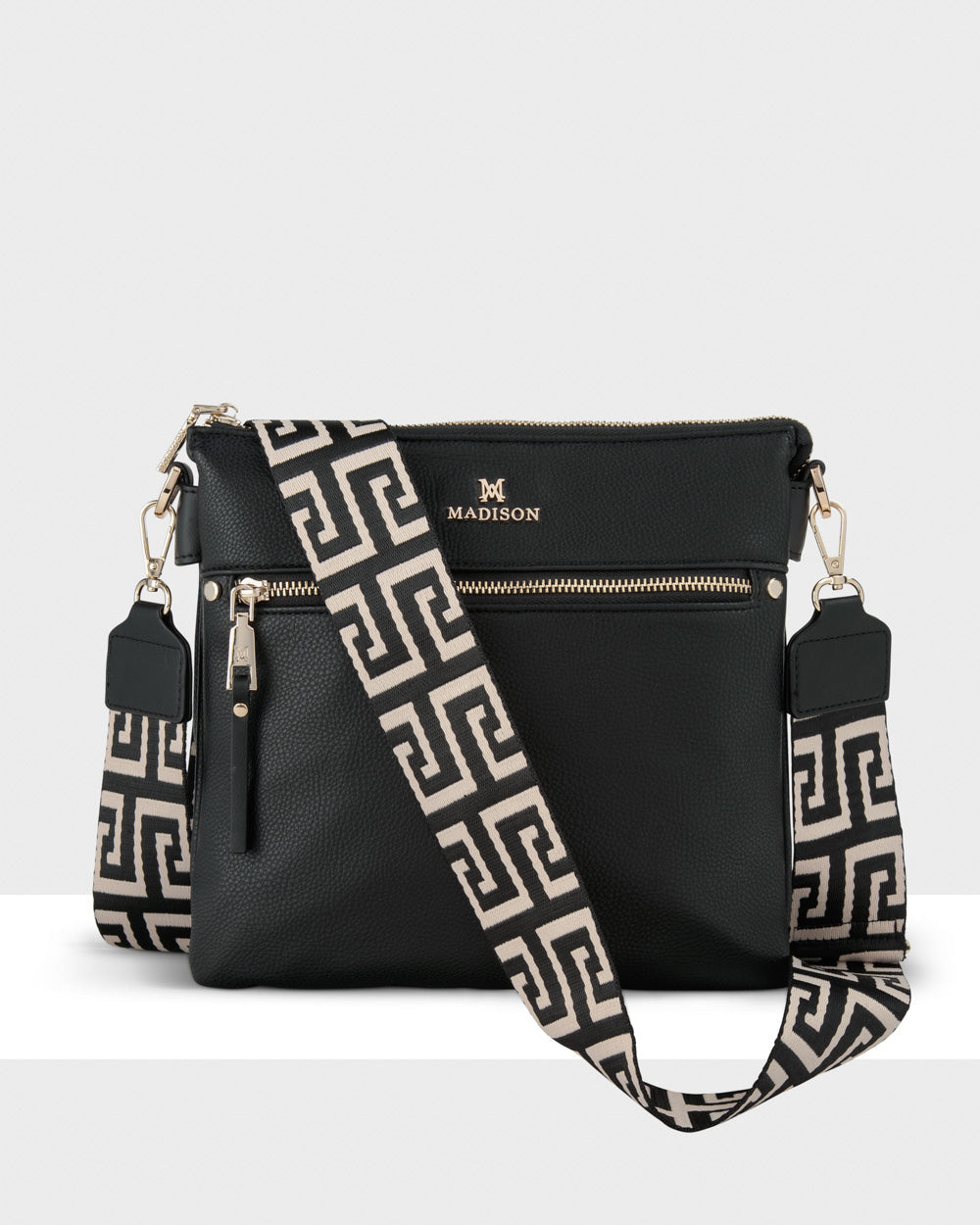 Renee Zip Top 2 Compartment Crossbody Bag + Graphic Bag Strap-Handbags-PEROZ Accessories