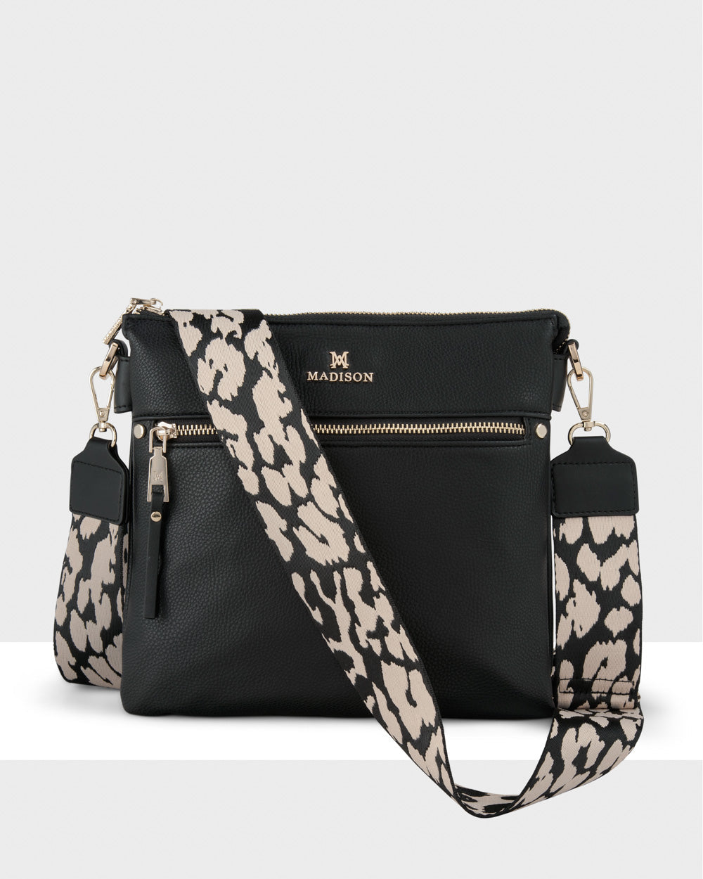 Renee Zip Top 2 Compartment Crossbody Bag + Leopard Bag Strap-Handbags-PEROZ Accessories