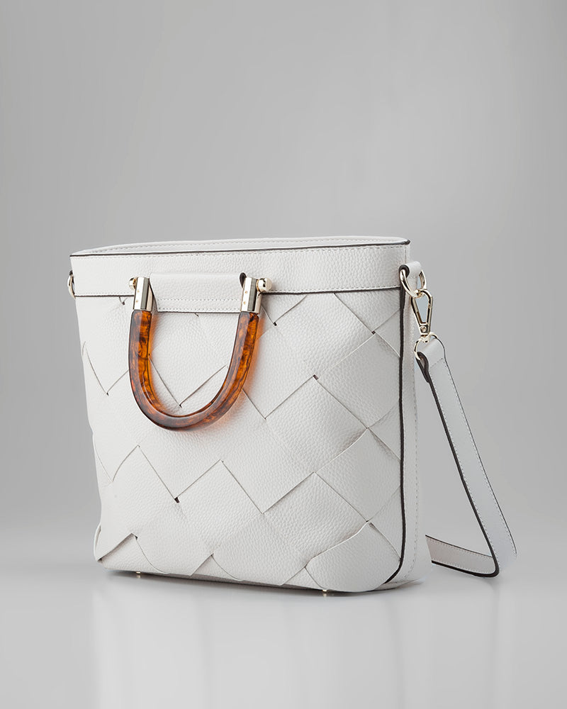 Lucinda Weave Bucket Crossbody Bag With Tortoise-Shell-Resin Handle-PEROZ Accessories