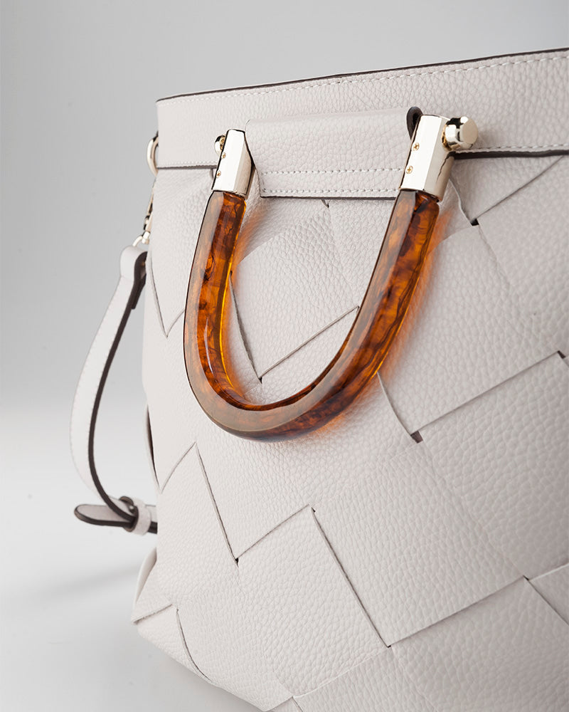 Lucinda Weave Bucket Crossbody Bag With Tortoise-Shell-Resin Handle-PEROZ Accessories