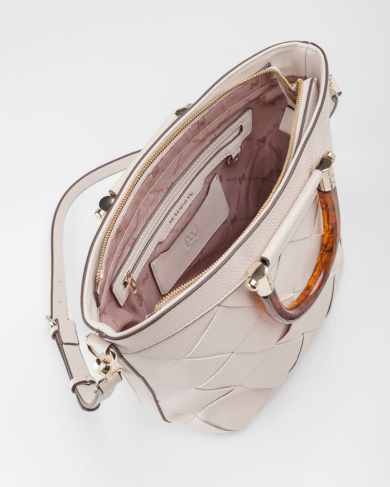 Lucinda Weave Bucket Crossbody Bag With Tortoise-Shell-Resin Handle-PEROZ Accessories