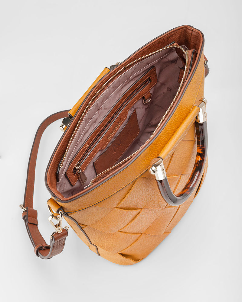 Lucinda Weave Bucket Crossbody Bag With Tortoise-Shell-Resin Handle-PEROZ Accessories