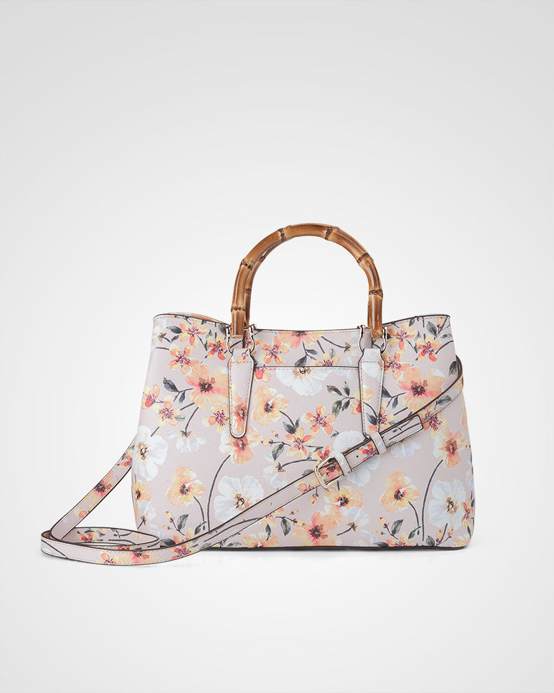 Eve Zip Top Satchel Bag With Bamboo Handle-PEROZ Accessories