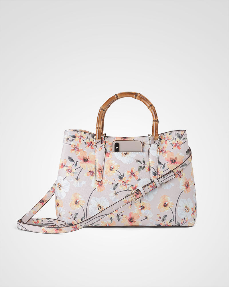 Eve Zip Top Satchel Bag With Bamboo Handle-PEROZ Accessories