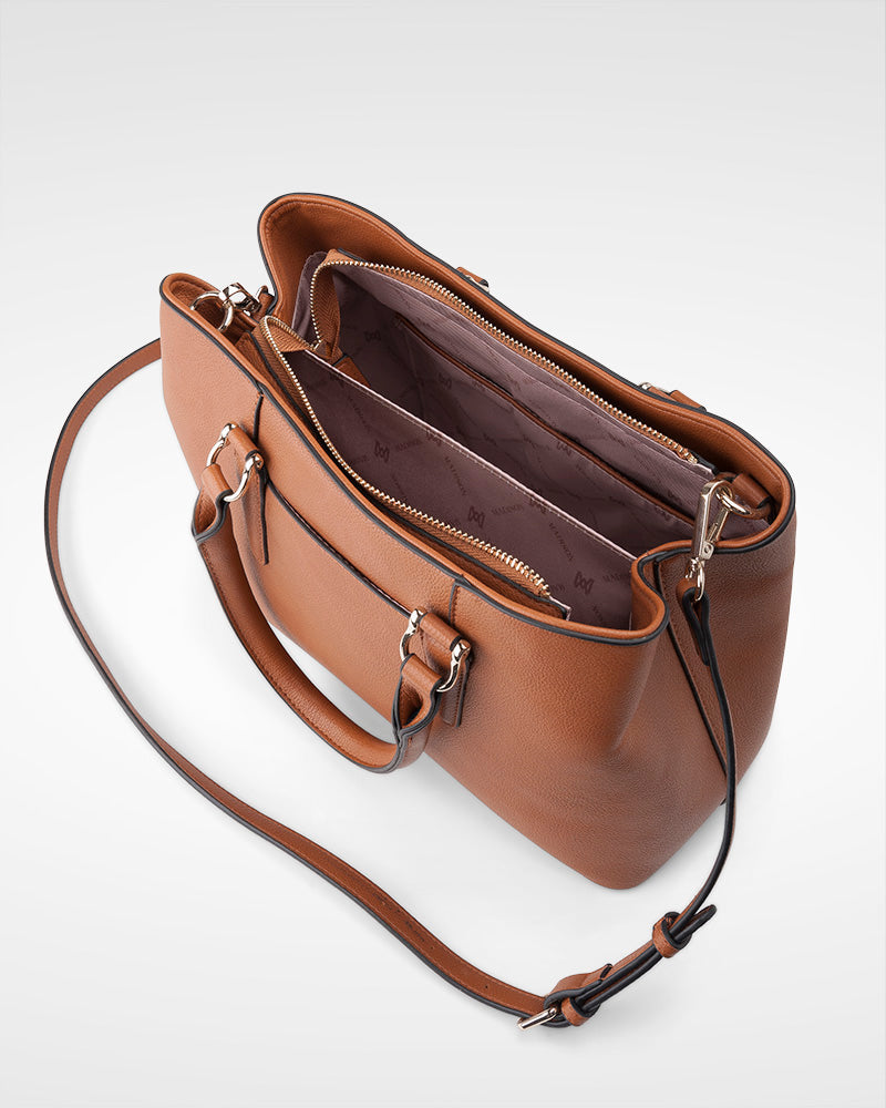 Eve Zip Top Satchel Bag With Bamboo Handle-PEROZ Accessories