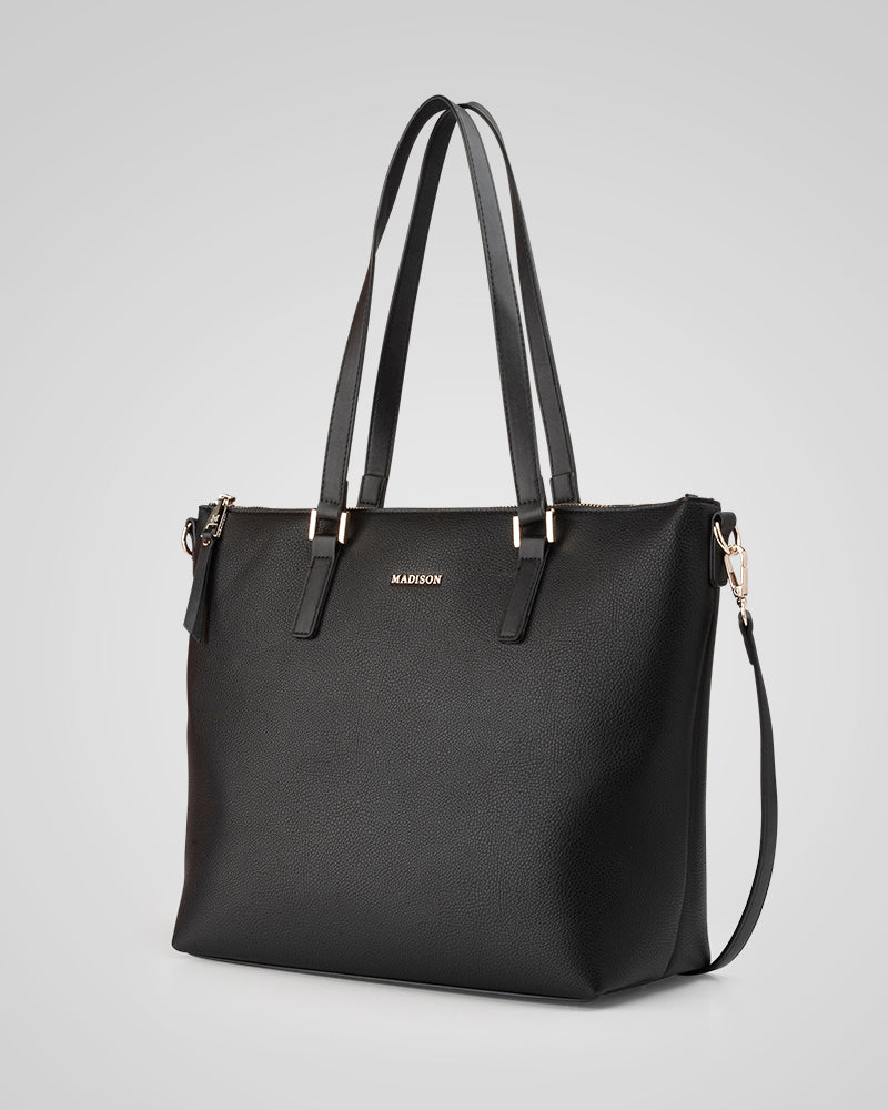 Inga Large Zip Top Tote Bag With Laptop Pocket + Leopard Bag Strap-Handbags-PEROZ Accessories