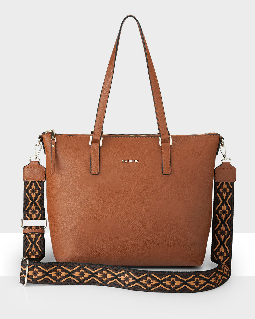 Inga Large Zip Top Tote Bag With Laptop Pocket + Aztec Bag Strap-Handbags-PEROZ Accessories