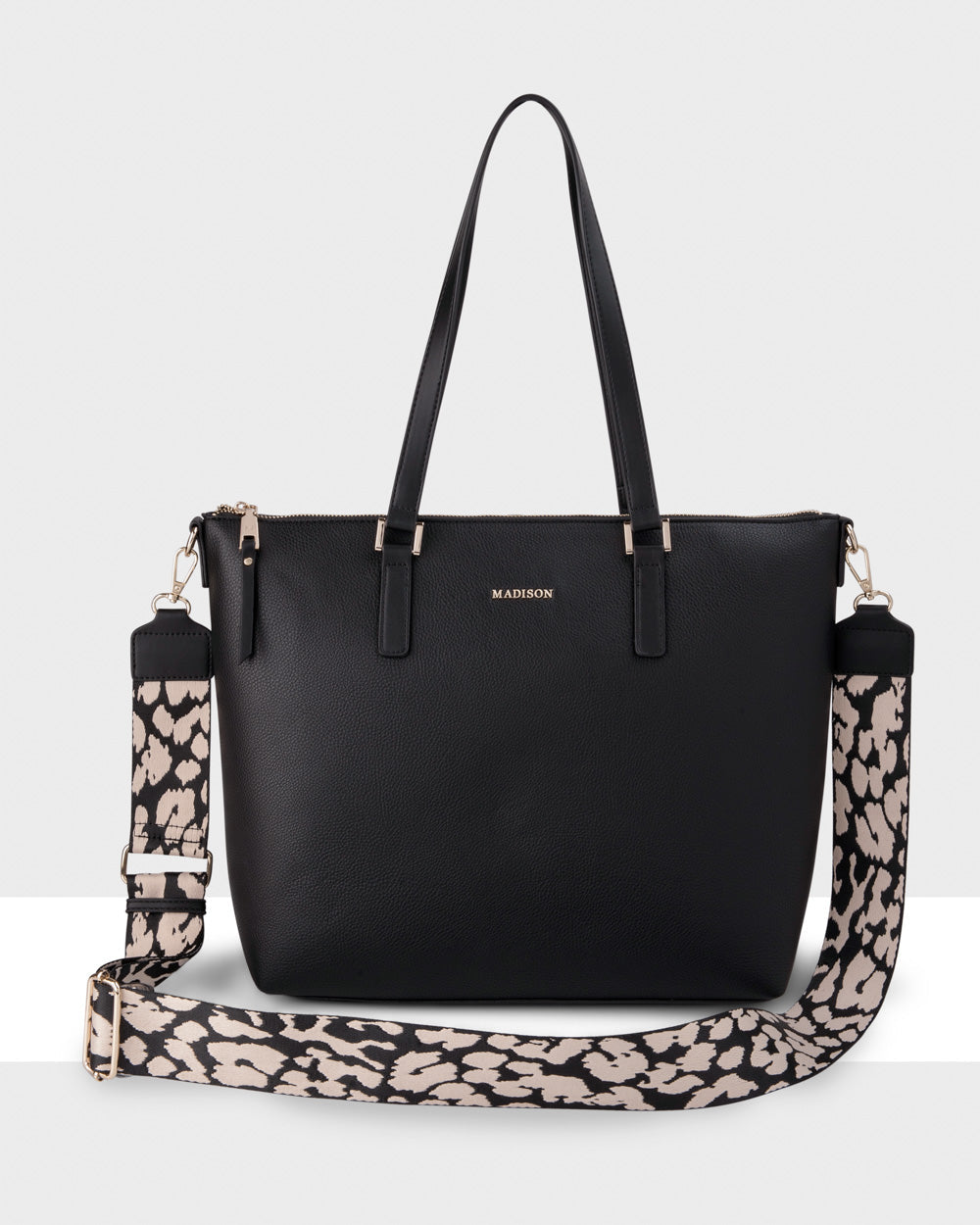 Inga Large Zip Top Tote Bag With Laptop Pocket + Leopard Bag Strap-Handbags-PEROZ Accessories
