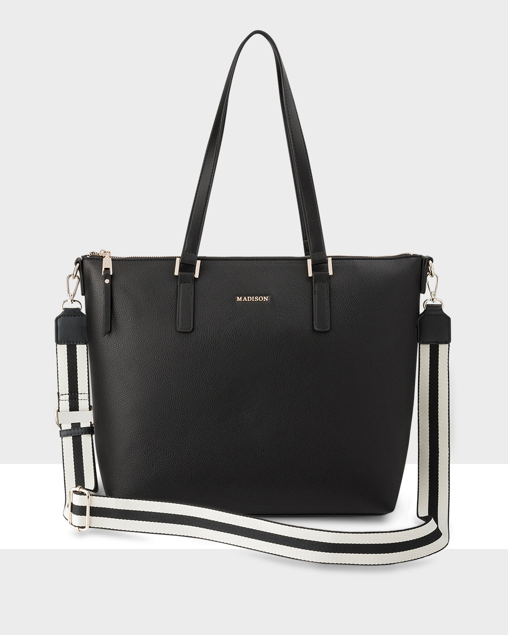 Inga Large Zip Top Tote Bag + Stripe Bag Strap-Tote Bags-PEROZ Accessories