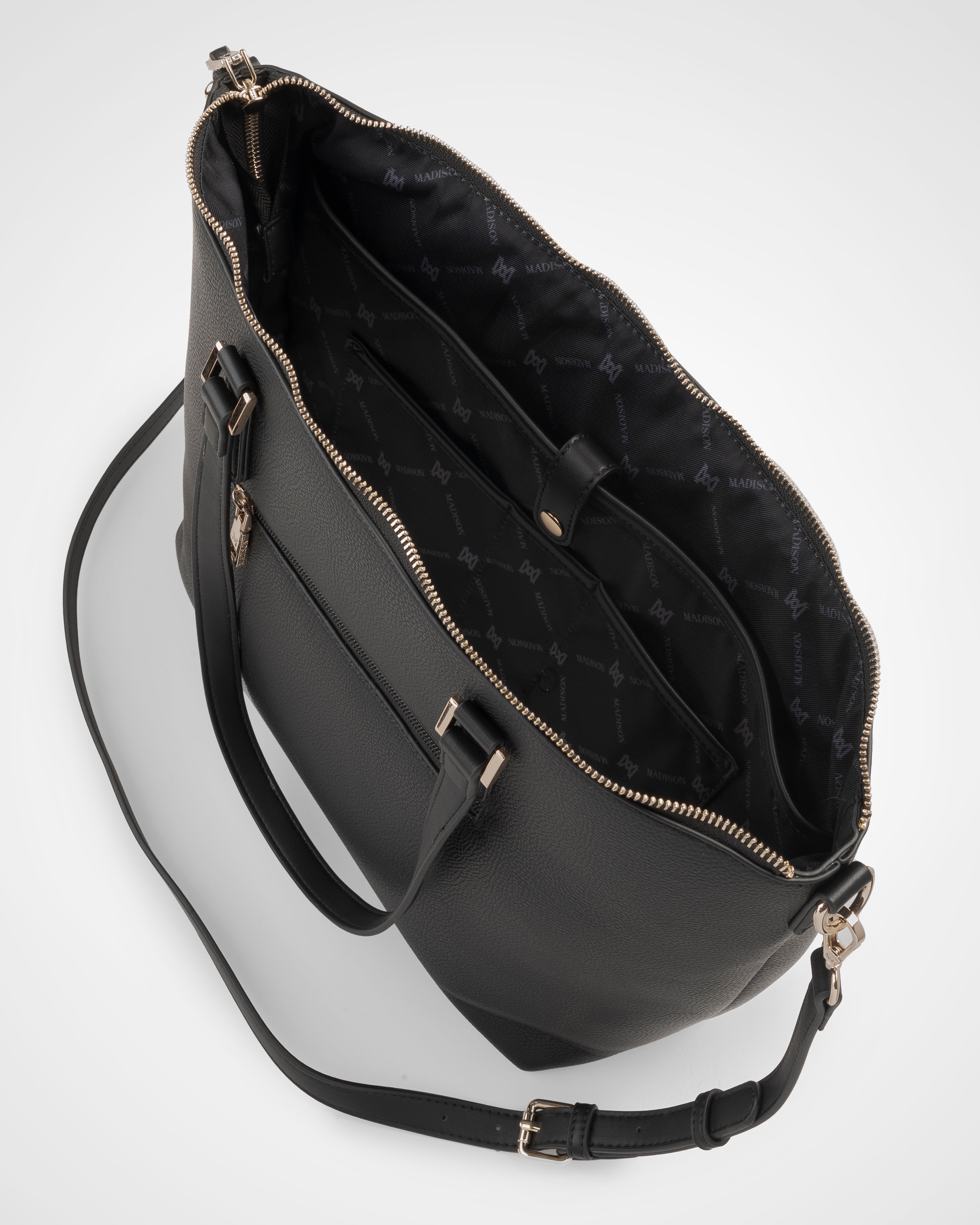 Inga Large Zip Top Tote Bag With Laptop Pocket + Monogram Bag Strap-Handbags-PEROZ Accessories