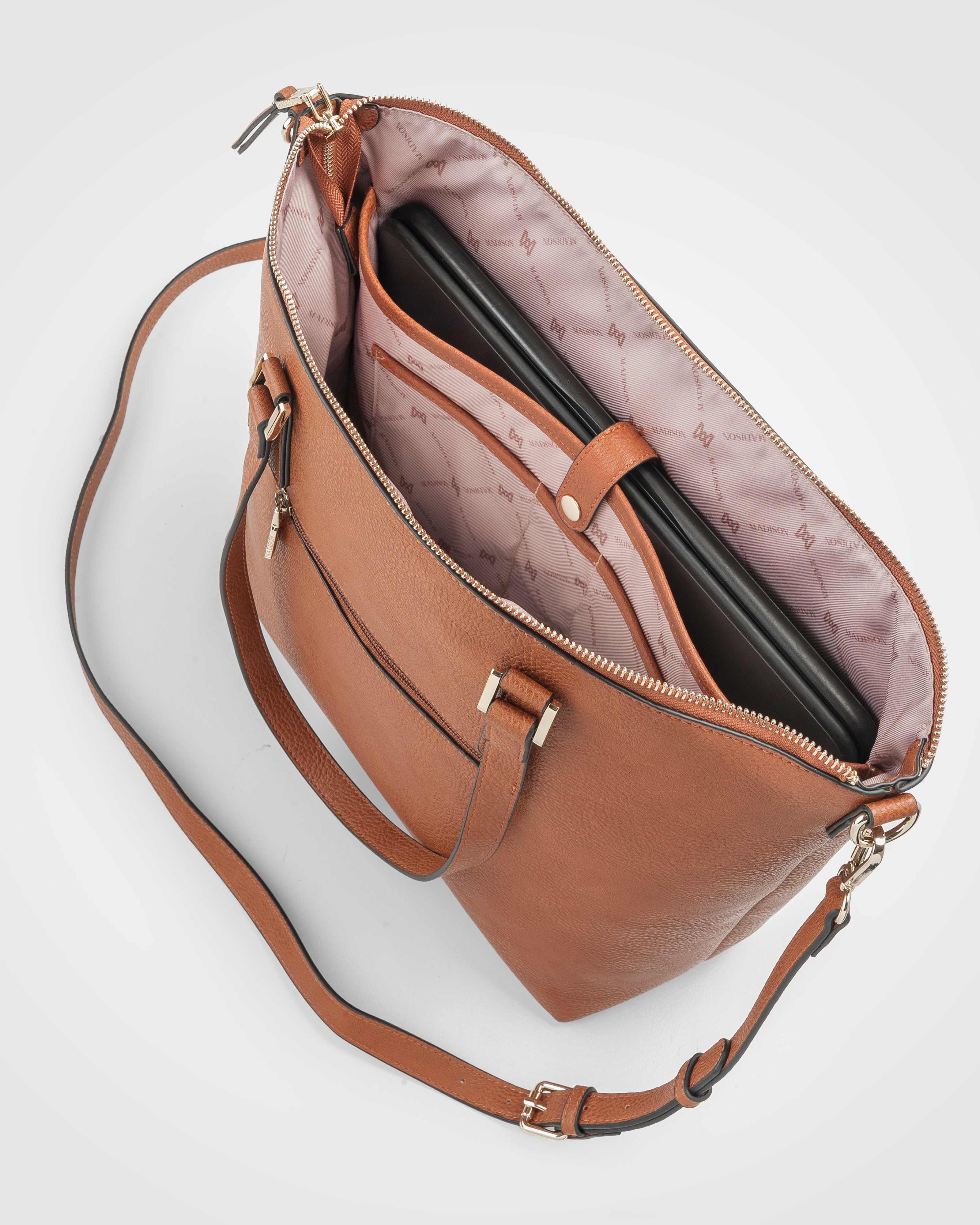 Inga Large Zip Top Tote Bag With Laptop Pocket + Leopard Bag Strap-Handbags-PEROZ Accessories