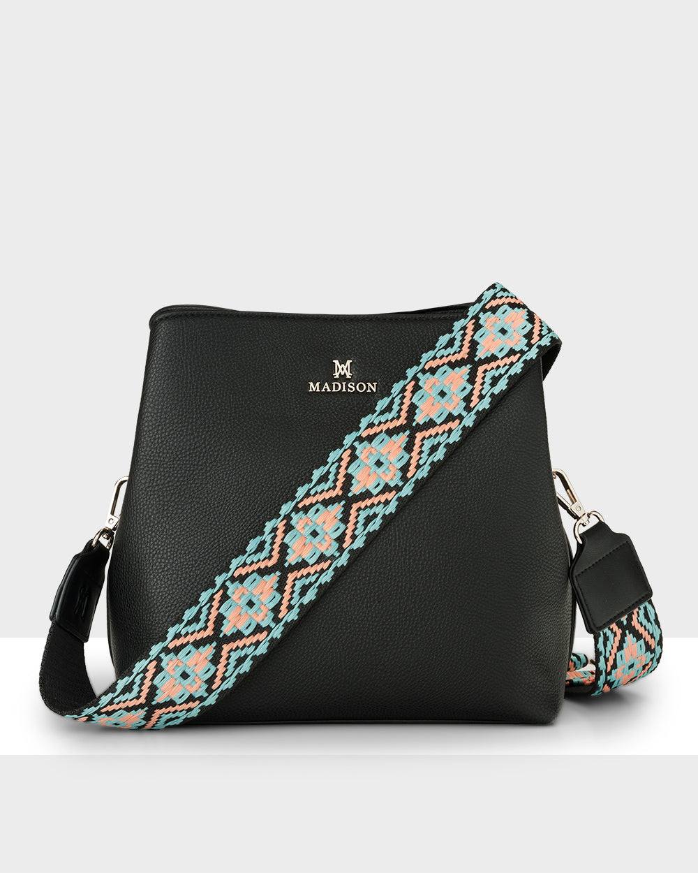 Joanie 3 Compartment Crossbody Bucket Bag + Aztec Bag Strap-Handbags-PEROZ Accessories