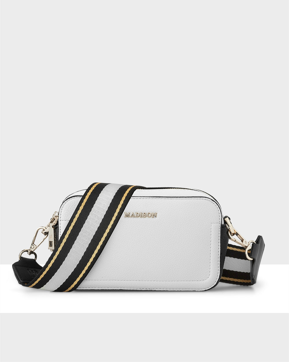 Maddie Double Zip Camera Crossbody Bag + Metallic Stripe Bag Strap-Handbags-PEROZ Accessories