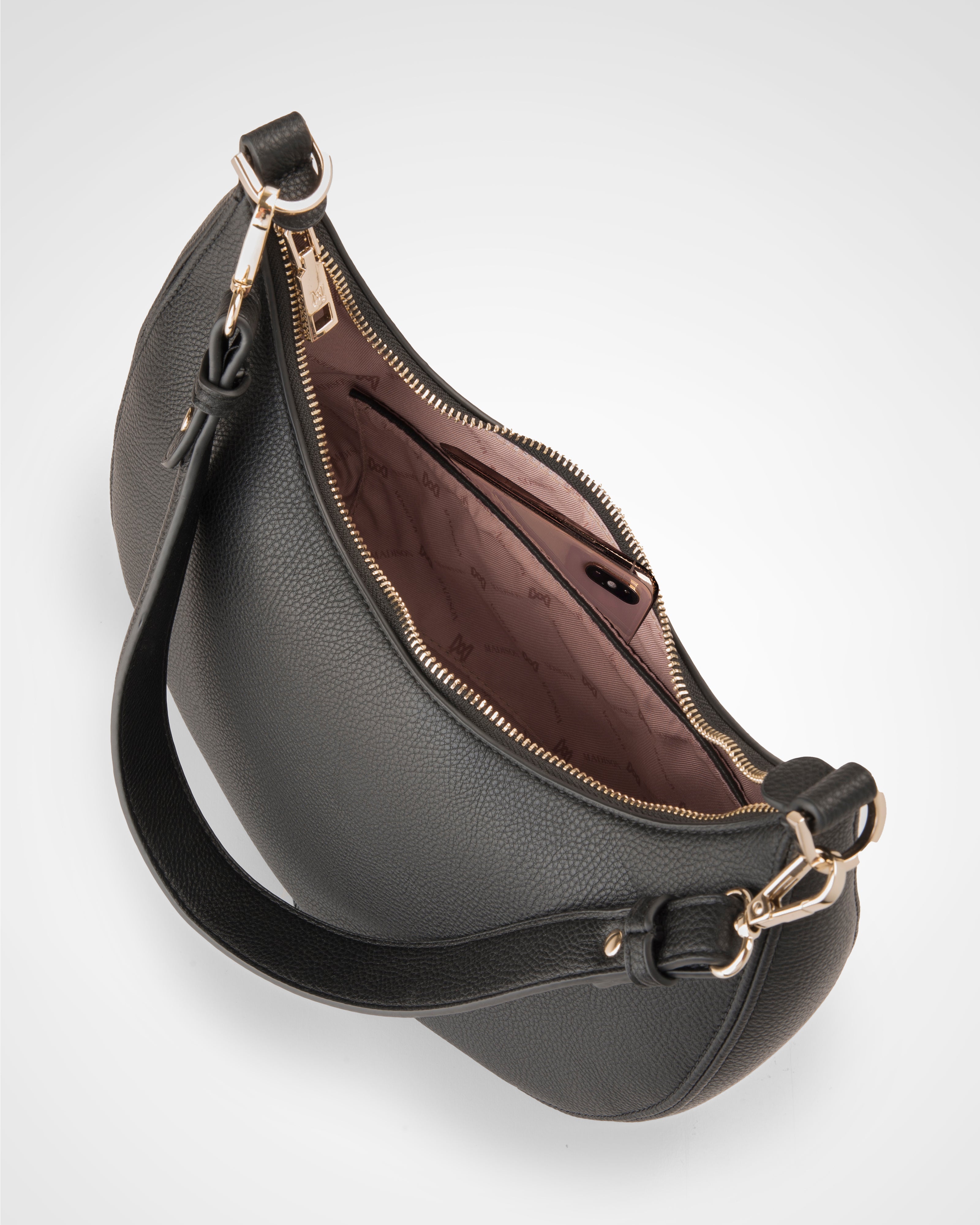 Pia Cresent Shoulder Bag With Crossbody Strap + Monogram Strap-Handbags-PEROZ Accessories