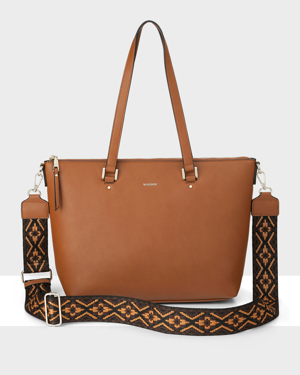 Vivian Medium Zip Top Tote With Aztec Strap-Handbags-PEROZ Accessories