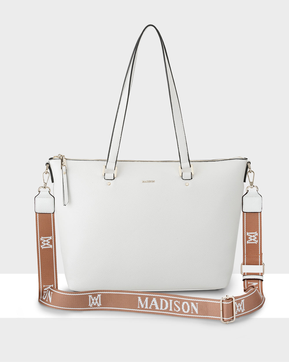 Vivian Medium Zip Top Tote With Monogram Stripe Strap-Handbags-PEROZ Accessories