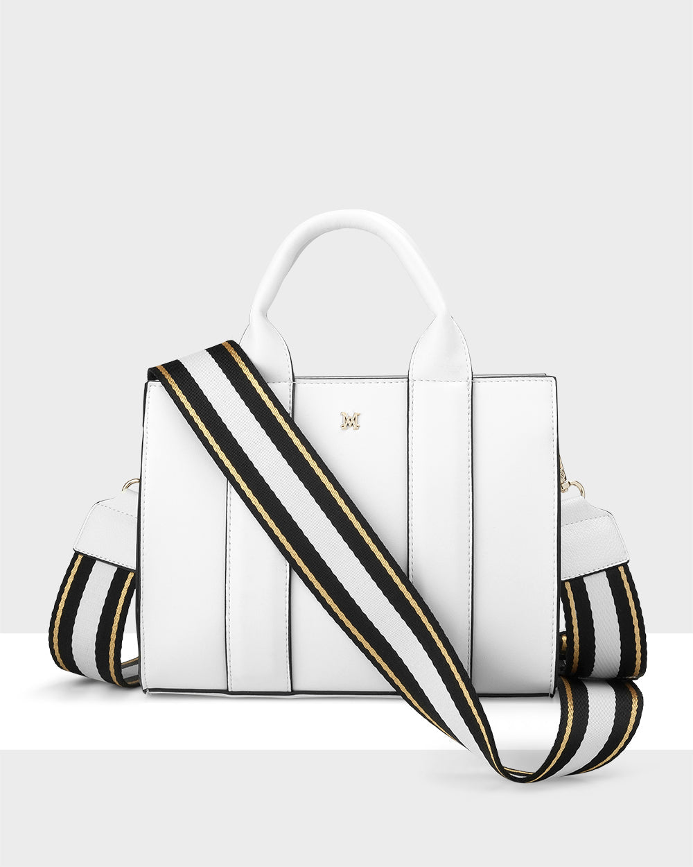 Nova Small Grab Tote With Metallic Stripe Strap-Handbags-PEROZ Accessories
