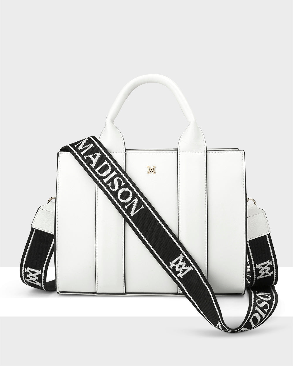 Nova Small Grab Tote With Monogram Stripe Strap-Handbags-PEROZ Accessories