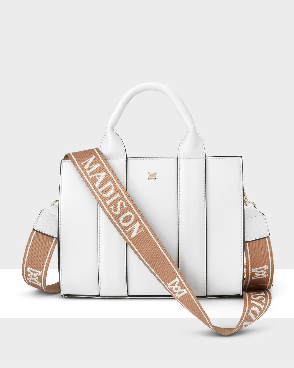 Nova Small Grab Tote With Monogram Stripe Strap-Handbags-PEROZ Accessories