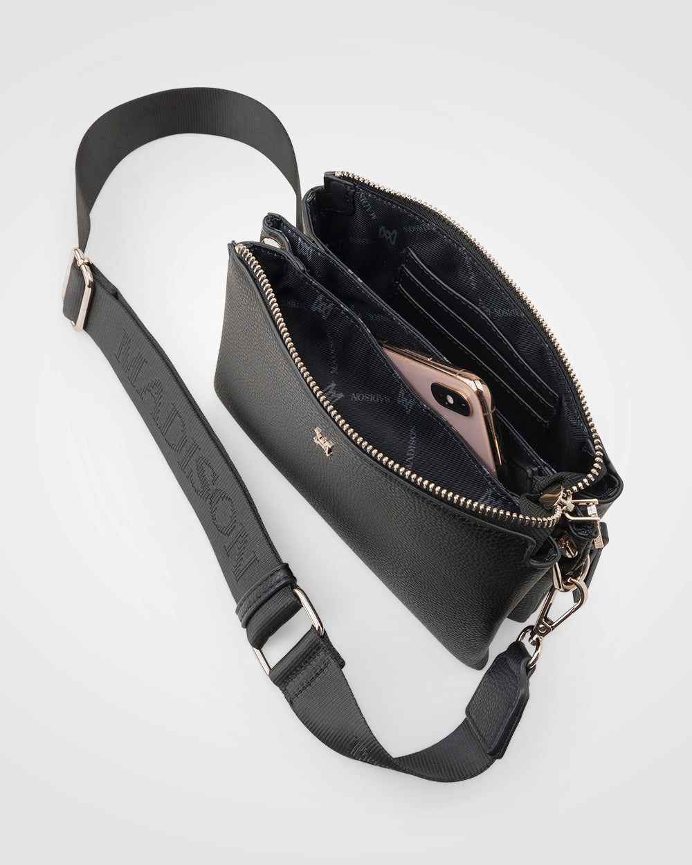 Josie Small 3 Compartment Crossbody Bag With Monogram Strap-Handbags-PEROZ Accessories