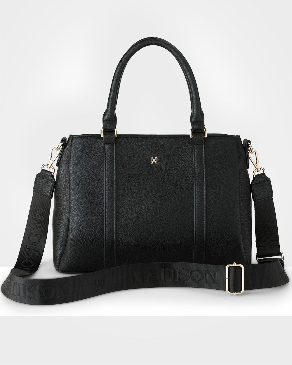 Patricia Medium Zip Top Satchel With 3 Compartments and Webbing Crossbody Strap-Handbags-PEROZ Accessories