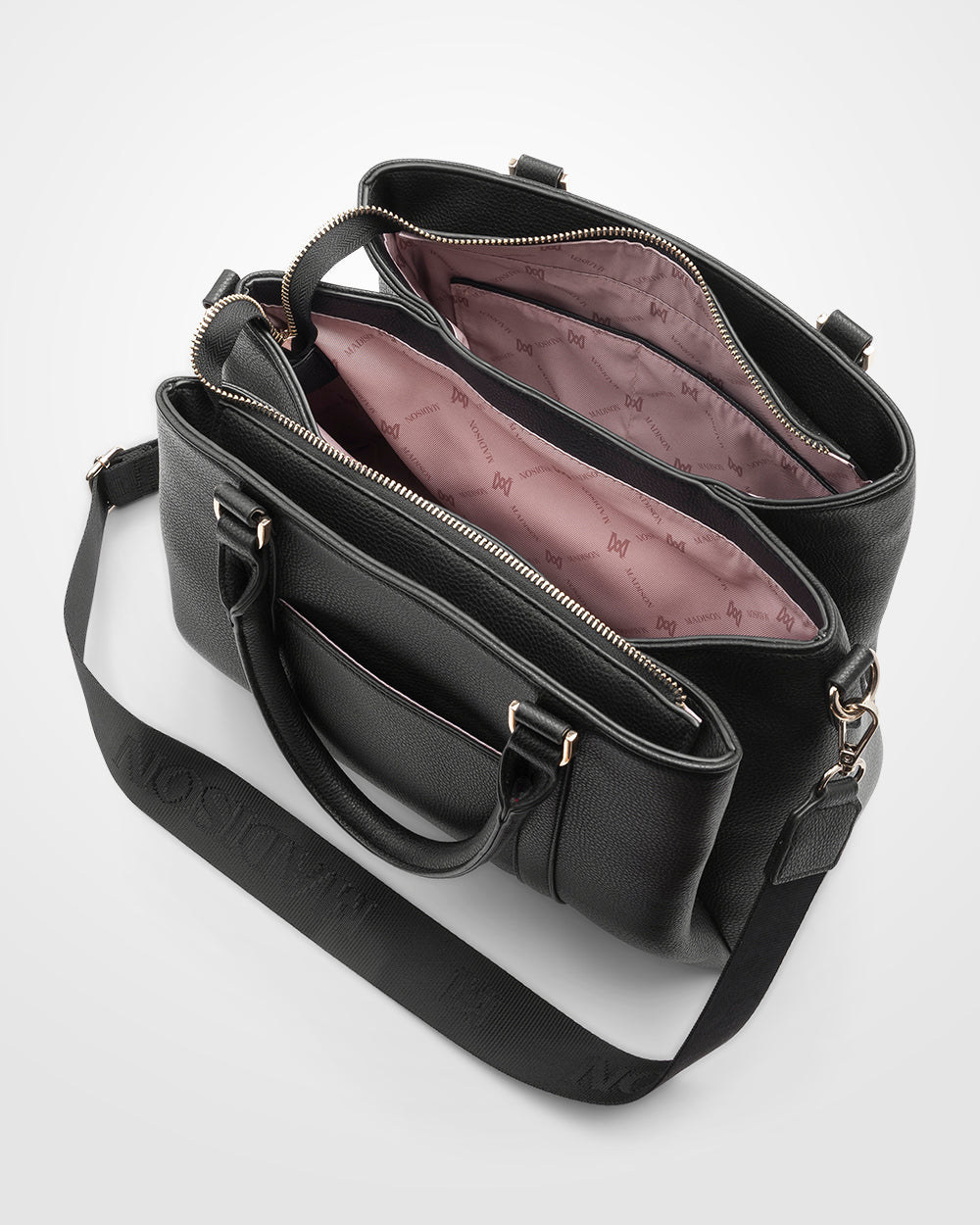 Patricia Medium Zip Top Satchel With 3 Compartments and Webbing Crossbody Strap-Handbags-PEROZ Accessories