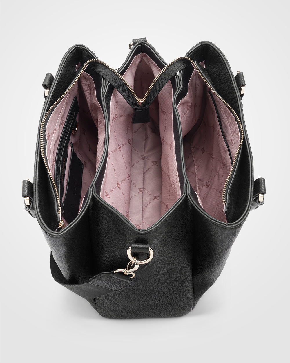 Patricia Medium Zip Top Satchel With 3 Compartments and Webbing Crossbody Strap-Handbags-PEROZ Accessories