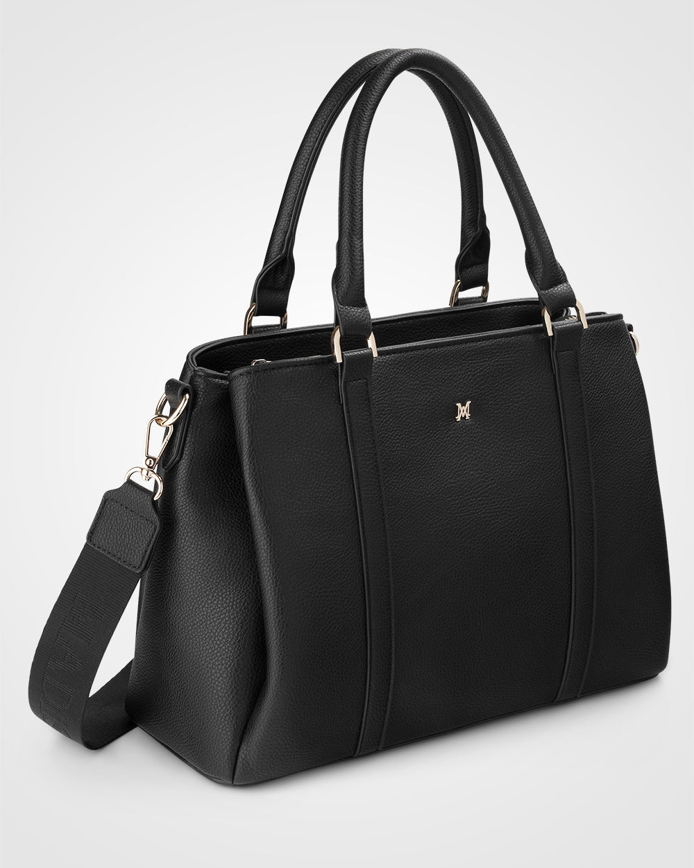 Patricia Medium Zip Top Satchel With 3 Compartments and Webbing Crossbody Strap-Handbags-PEROZ Accessories