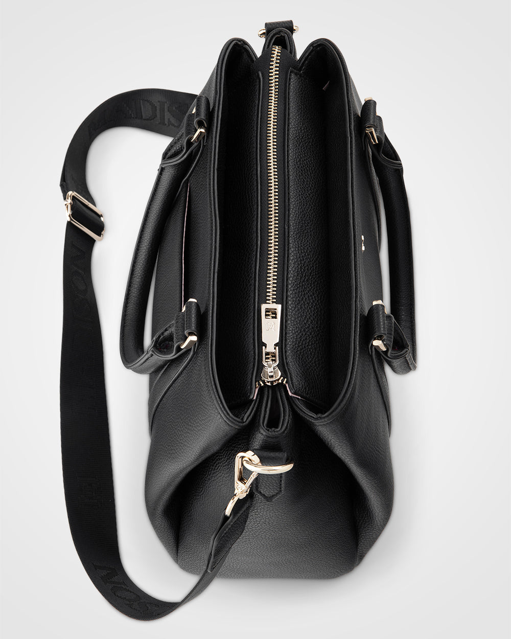 Patricia Medium Zip Top Satchel With 3 Compartments and Webbing Crossbody Strap-Handbags-PEROZ Accessories