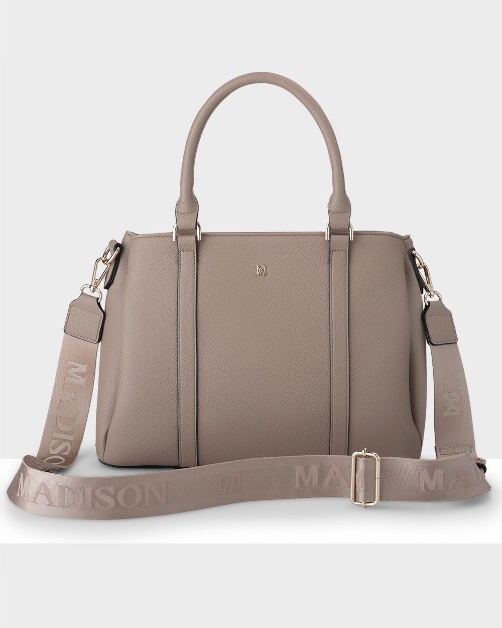 Patricia Medium Zip Top Satchel With 3 Compartments and Webbing Crossbody Strap-Handbags-PEROZ Accessories