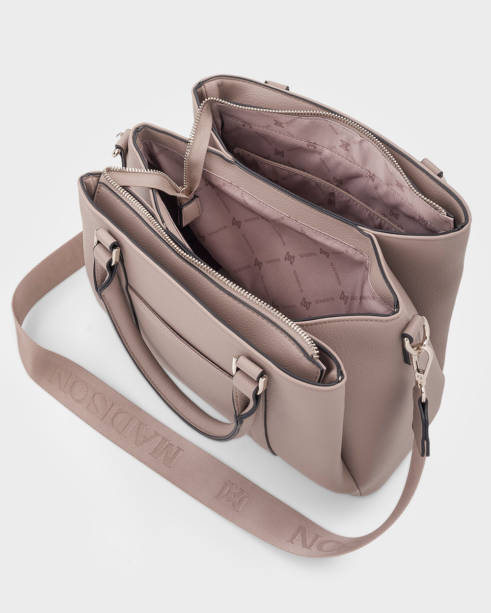 Patricia Medium Zip Top Satchel With 3 Compartments and Webbing Crossbody Strap-Handbags-PEROZ Accessories