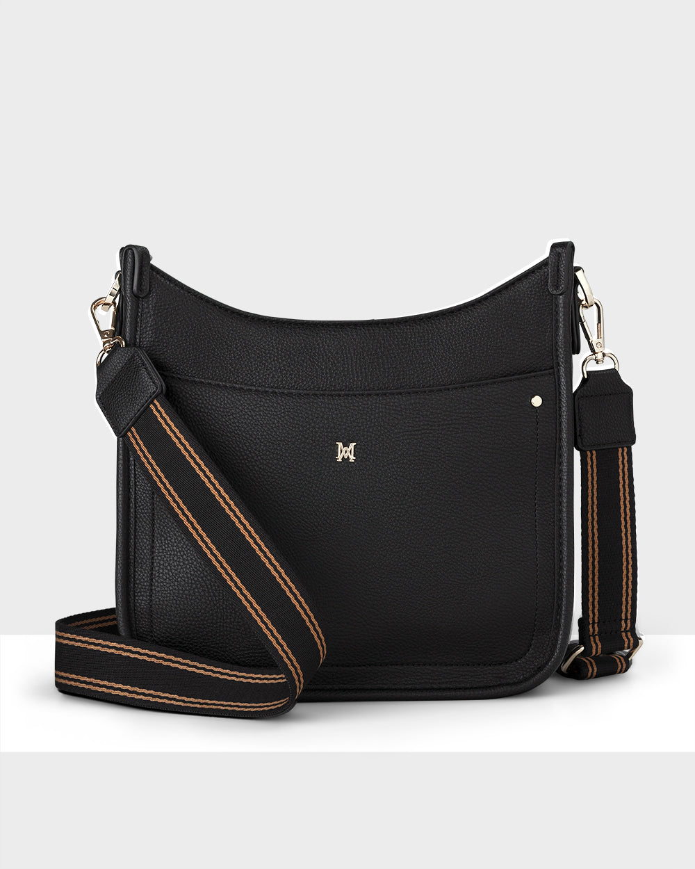 Paula Sling Zip Top Crossbody Bag With Stripe Webbing Strap-Handbags-PEROZ Accessories